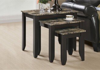 Monarch Specialties Cappuccino Marble Top Nesting Table Set