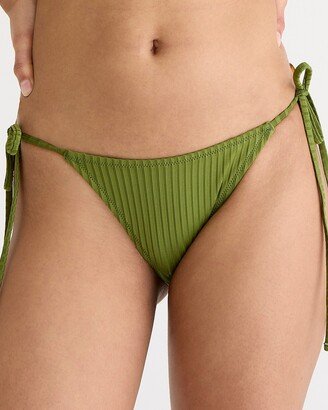 Wide-rib curved-waist cheeky string bikini bottom with rings