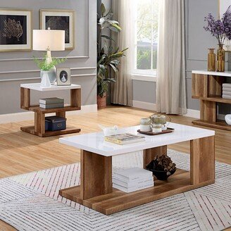 Rone Contemporary White and Natural Open-Shelf 2-Piece Coffee Table and End Table Set