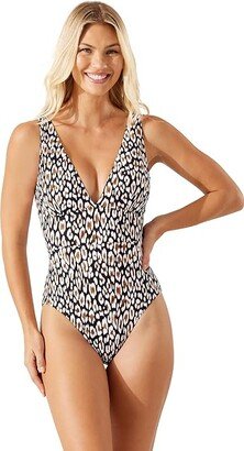 Palm Modern Safari Cat V-Neck One-Piece (Black) Women's Swimsuits One Piece