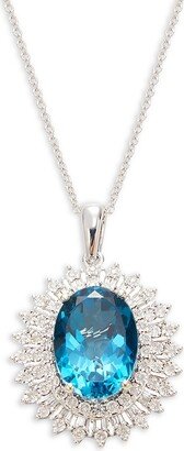 14K White Gold, London Blue Topaz & Diamond Pendant Necklace