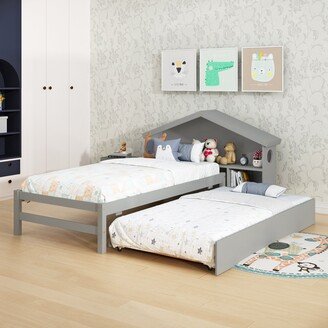 Twin Storage House Bed for kids with Bedside Table, Trundle