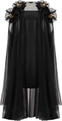 Azzalia Tulle Evening Cape With Embellished Flowers On Shoulder