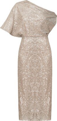 Undress Margo Silver Sequin Asymmetric Evening Midi Dress