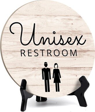 Round Unisex Restroom, Decorative Bathroom Table Sign With Acrylic Easel | 5 X 5