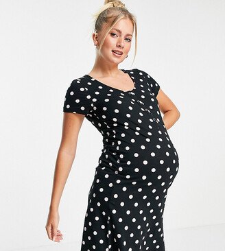 Mamalicious Maternity cotton night gown with nursing function in black polka dot - MULTI