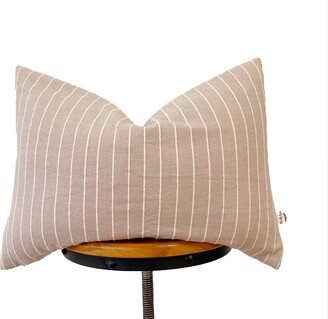 Natural & Blush Pink Striped Pillow, Chiangmai Cotton Lumbar Cover (Fit Insert (FitInsert