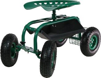 Sunnydaze Decor Steel Rolling Garden Cart with Swivel Steering/Basket-AB