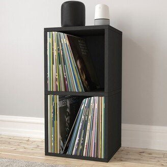 2-Shelf Cube Book Case Vintage Vinyl LP Record Album Storage, Black