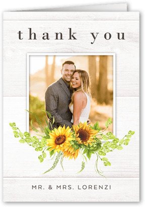 Wedding Thank You Cards: Bright Sunflower Thank You Card, White, 3X5, Matte, Folded Smooth Cardstock