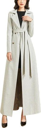 Generic Women's Double Breasted Wool Coat Long Slim Fit Suit Stand Collar Coat For Women