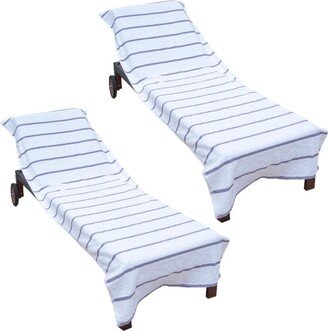 Arkwright Home Chaise Lounge Cover (Pack of 2, 30x85 in.), Cotton Terry Towel with Pocket to Fit Outdoor Pool or Lounge Chair, White with Colored Stripes - Light gre