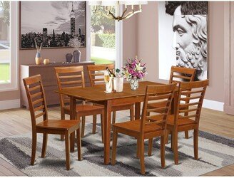 7 Piece Dining Table Set- A Rectangle Dining Table and 6 Kitchen Chairs, Saddle Brown