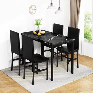 Mieres Faux Marble Kitchen Table And Chairs For 4, 4 - Person Dining Set For Small Spaces, Breakfast Nook, Living Room