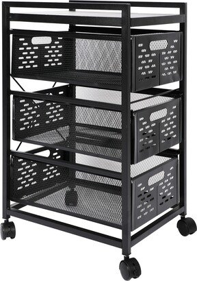 Black Mesh Vertical File Cabinet Cart with 3 Drawers