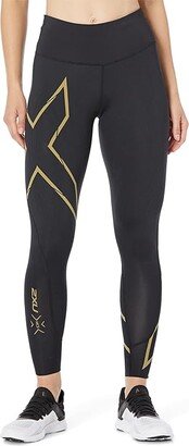 Light Speed Mid-Rise Compression Tights (Black/Gold Reflective) Women's Clothing