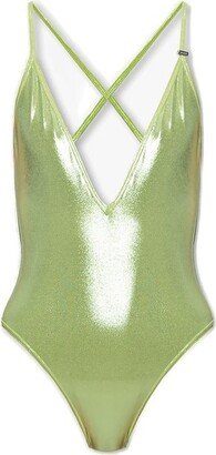 Metallic V-Neck One-Piece Swimsuit