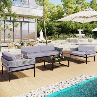 TOSWIN Outdoor Suit Combination with 1 Love Sofa and 2 Single Sofa, 1 Coffee Table
