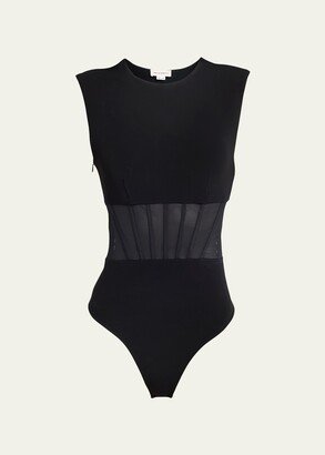 Fitted Bodysuit with Sheer Corset Detail