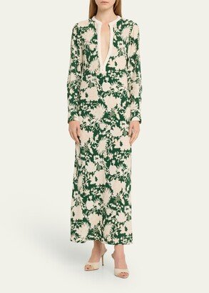 Rosalind Floral Maxi Dress with Embroidered Neckline