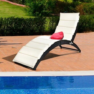 Foldable Rattan Wicker Chaise Lounge Chair w/ Cushion Patio - See Details