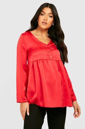 Maternity Satin Button Smock Top