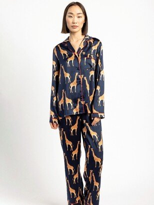 Chelsea Peers Giraffe Satin Long Shirt Pyjama Set