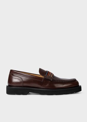 Dark Brown Leather 'Signature Stripe' 'Bancroft' Loafers