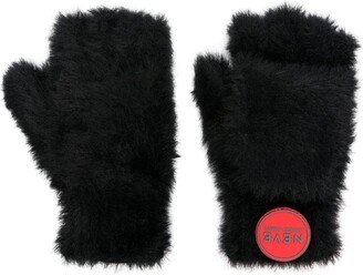 Logo-Patch Faux-Fur Gloves