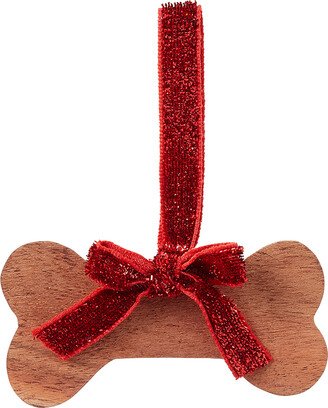 Wooden Dog Bone Red Bow Tie On