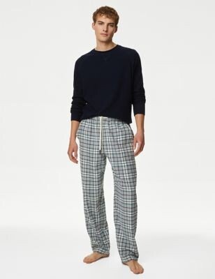 Brushed Cotton Checked Loungewear Bottoms