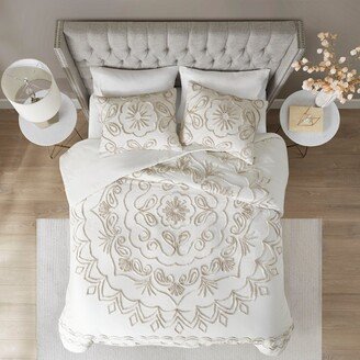 Juliana Ivory/ Taupe Tufted Cotton Chenille Duvet Cover Set
