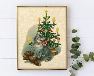 Christmas Vintage Cat Illustration Art Print