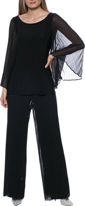 Pleated Chiffon Blouse & Pants 2-Piece Set