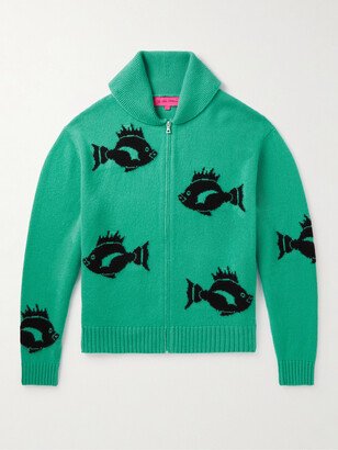 Sealife Jacquard-Knit Cashmere Zip-Up Sweater-AA