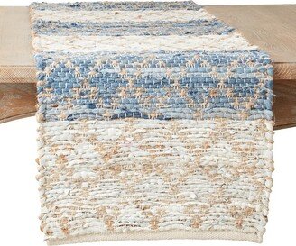 Saro Lifestyle Table Runner with Diamond Stripe Chindi Design, 16x72, Blue