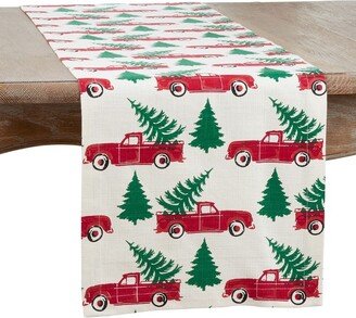 Saro Lifestyle Cotton Table Runner With Christmas Truck Design, Multi,