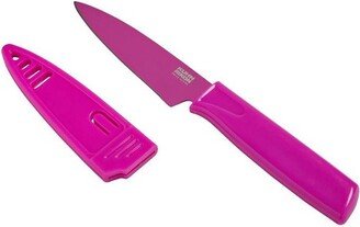 Colori Non-Stick Straight Paring Knife with Safety Sheath, 4 inch, Fuchsia