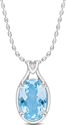 Mimi & Max Womens 13 1/2ct TGW Oval Checkerboard-Cut Sky Blue Topaz and White Topaz Solitaire Necklace in Sterling Silver