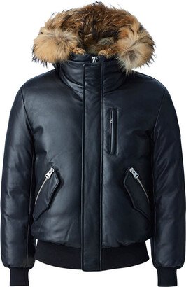 Glen 2-in-1 (r) Leather Bomber Jacket With Hooded Bib & Natural Fur