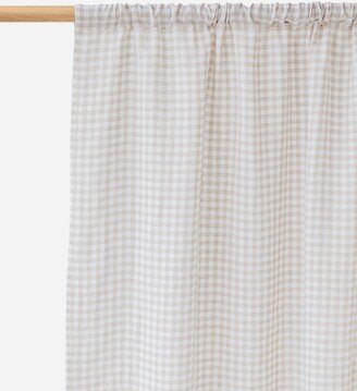 Rod Pocket Linen Curtain Panel | 1 Pcs in Natural Gingham | Semi-Sheer Drapes Checkered, Farmhouse, Living Room Curtains