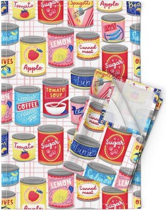 Retro Kitchen Tea Towels | Set Of 2 - Vintage Canned Goods By Whimsical Brush Tins Linen Cotton Spoonflower