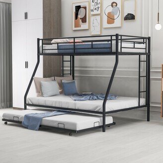 Tiramisubest Twin over Full Bed with Sturdy Steel Frame,Two-Side Ladders, Black