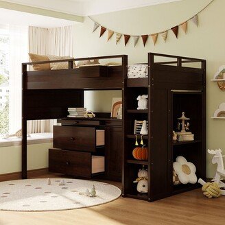 TiramisuBest Twin size Loft Bed with Rolling Cabinet and Desk