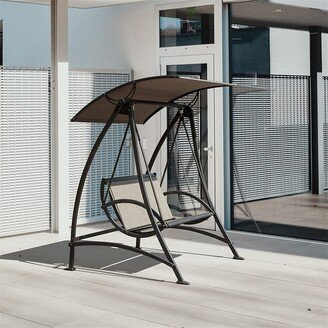 2-Seat Patio Porch Swing Chair with Adjustable Canopy and Steel Frame