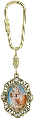 Symbols Of Faith Gold-Tone Mother and Child Oval Key Fob