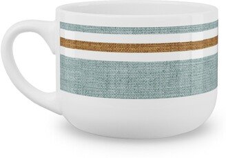 Mugs: Stripes, Magnolia Flowers Coordinate - Rust On Blue Latte Mug, White, 25Oz, Green