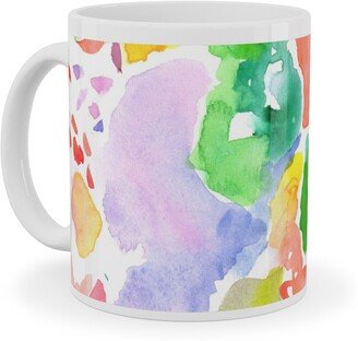 Mugs: Happy Abstract Watercolor Ceramic Mug, White, 11Oz, Multicolor