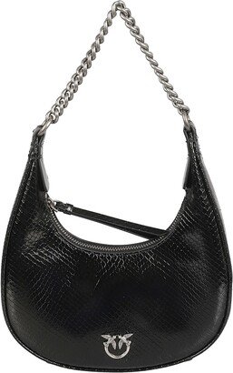 Snake-skin Effect Logo Chain Hand Bag