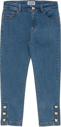 Washed stretch cotton denim jeans w/logo